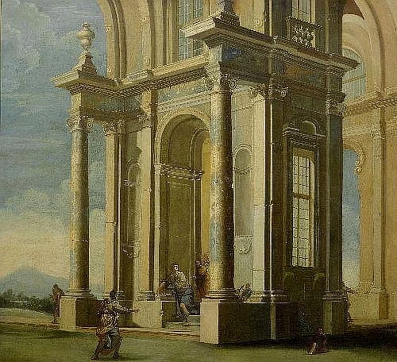 Vista di architettura con figure - attribuito